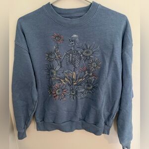 American Eagle Blue Skeleton Floral Sweater XS